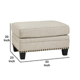 Benzara Nailhead Trim Fabric Upholstered Wooden Frame Ottoman, Light Gray BM206320 Light Gray Faux Wood BM206320