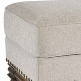 Benzara Nailhead Trim Fabric Upholstered Ottoman with Turned Legs, Light Gray BM206321 Light Gray Faux Wood BM206321