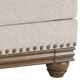 Benzara Nailhead Trim Fabric Upholstered Ottoman with Turned Legs, Light Gray BM206321 Light Gray Faux Wood BM206321