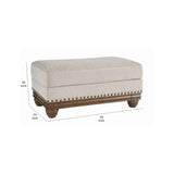 Benzara Nailhead Trim Fabric Upholstered Ottoman with Turned Legs, Light Gray BM206321 Light Gray Faux Wood BM206321