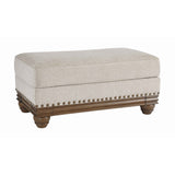 Benzara Nailhead Trim Fabric Upholstered Ottoman with Turned Legs, Light Gray BM206321 Light Gray Faux Wood BM206321