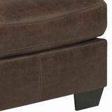 Benzara Leatherette Wooden Frame Ottoman with Tapered Legs, Brown BM206325 Brown Faux Leather and Faux Wood BM206325