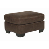 Benzara Leatherette Wooden Frame Ottoman with Tapered Legs, Brown BM206325 Brown Faux Leather and Faux Wood BM206325