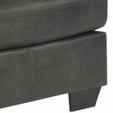 Benzara Leatherette Wooden Frame Ottoman with Tapered Block Legs, Charcoal Gray BM206328 Charcoal Gray Faux Leather and Faux Wood BM206328