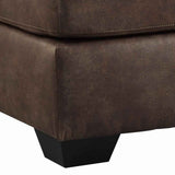 Benzara Leatherette Wooden Accent Ottoman with Tapered Block Legs, Brown BM206329 Brown Faux Leather and Faux Wood BM206329