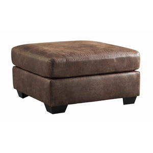 Benzara Leatherette Wooden Accent Ottoman with Tapered Block Legs, Brown BM206329 Brown Faux Leather and Faux Wood BM206329