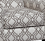 Benzara Fabric Upholstered Accent Chair with Quatrefoil Print, Gray and White BM206469 Gray and White Faux Wood BM206469