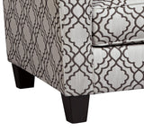 Benzara Fabric Upholstered Accent Chair with Quatrefoil Print, Gray and White BM206469 Gray and White Faux Wood BM206469