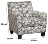 Benzara Fabric Upholstered Accent Chair with Quatrefoil Print, Gray and White BM206469 Gray and White Faux Wood BM206469