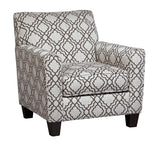 Benzara Fabric Upholstered Accent Chair with Quatrefoil Print, Gray and White BM206469 Gray and White Faux Wood BM206469