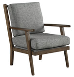 Benzara Wooden Accent Chair with Padded Seat and Back, Gray and Brown BM206474 Gray and Brown Faux Wood BM206474