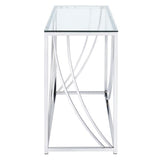 Benzara Glass Top Rectangular Sofa Table with Swooping  Curves, Clear and Silver BM206487 Silver and Clear Metal and Glass BM206487