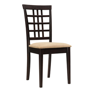 Benzara Geometric Wooden Dining Chair with Padded Seat, Set of 2, Brown and Beige BM206495 Beige and Brown Wood, Foam and Fabric BM206495