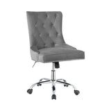 Nailhead Trimmed and Tufted Office Chair with Casters, Gray and Silver