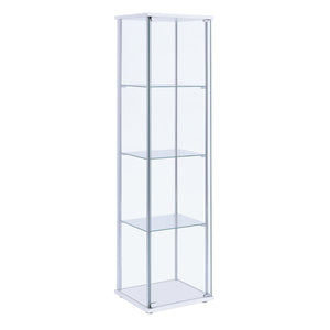 Benzara Glass and Metal Curio Cabinet with 4 Shelves, Clear and White BM206503 Clear and White Metal and Glass BM206503