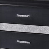 Benzara Nightstand with 2 Drawers and Rhinestone Pull Handles, Black and Silver BM206512 Black and Silver Wood, Veneer and Rhinestone BM206512