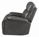 Benzara Claasic Leather Upholstered Wooden Power Gilding Recliner, Gray BM206592 Gray Wood and Leather BM206592