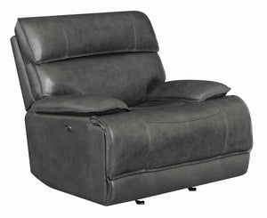 Benzara Claasic Leather Upholstered Wooden Power Gilding Recliner, Gray BM206592 Gray Wood and Leather BM206592