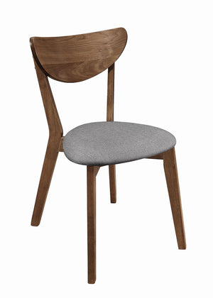 Benzara Wooden Plectrum Shape Padded Seat Dining Chair, Set of 2, Brown and Gray BM206629 Gray and Brown Wood, Foam and Fabric BM206629