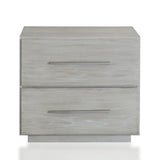 Benzara 2 Drawer Miter Front Wooden Nightstand with Bar Handles, Cotton Gray BM206638 Gray Solid Wood and Metal BM206638