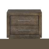 Benzara 2 Drawer Wooden Nightstand with Metal Bar Handles, Dark Pine BM206639 Pine Solid Wood and Metal BM206639