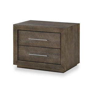 Benzara 2 Drawer Wooden Nightstand with Metal Bar Handles, Dark Pine BM206639 Pine Solid Wood and Metal BM206639