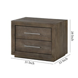 Benzara 2 Drawer Wooden Nightstand with Metal Bar Handles, Dark Pine BM206639 Pine Solid Wood and Metal BM206639