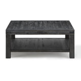 Benzara Square Coffee Table with Block Legs and 1 Open Shelf, Dark Gray BM206649 Gray Solid Wood BM206649