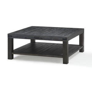 Benzara Square Coffee Table with Block Legs and 1 Open Shelf, Dark Gray BM206649 Gray Solid Wood BM206649