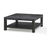 Square Coffee Table with Block Legs and 1 Open Shelf, Dark Gray