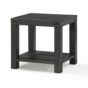 Benzara Wooden End Table with Block Legs and Open Shelf, Dark Gray BM206650 Gray Solid Wood BM206650