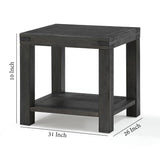 Benzara Wooden End Table with Block Legs and Open Shelf, Dark Gray BM206650 Gray Solid Wood BM206650