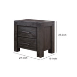 Benzara 2 Drawer Nightstand with Block Legs and Metal Bar Pulls, Dark Gray BM206653 Gray Solid Wood and Metal BM206653