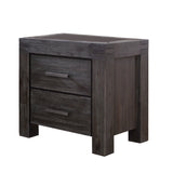 2 Drawer Nightstand with Block Legs and Metal Bar Pulls, Dark Gray