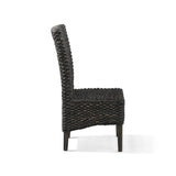 Benzara Woven Water Hyacinth Wooden Chair with Tapered Legs, Black BM206660 Black Solid Wood and Water Hyacinth BM206660