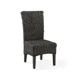 Benzara Woven Water Hyacinth Wooden Chair with Tapered Legs, Black BM206660 Black Solid Wood and Water Hyacinth BM206660