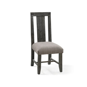 Benzara Fabric Upholstered Chair with Chamfered Legs and Slatted Back, Gray BM206661 Gray Solid Wood and Fabric BM206661