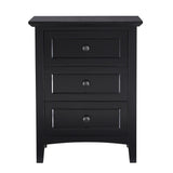 Benzara 3 Drawer Wooden Nightstand with Tapered Legs and Arched Base, Black BM206663 Black Solid wood and Metal BM206663