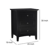 Benzara 3 Drawer Wooden Nightstand with Tapered Legs and Arched Base, Black BM206663 Black Solid wood and Metal BM206663