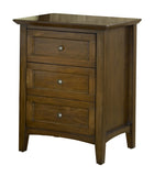 3 Drawer Wooden Nightstand with Tapered Legs and Arched Base, Brown