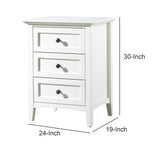 Benzara 3 Drawer Wooden Nightstand with Tapered Legs and Arched Base, White BM206667 White Solid Wood and Metal BM206667