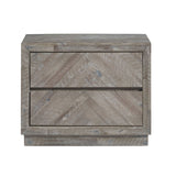 Benzara 2 Drawer Wooden Nightstand with Herringbone Pattern, Weathered Brown BM206669 Brown Solid Wood BM206669