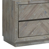 Benzara 2 Drawer Wooden Nightstand with Herringbone Pattern, Weathered Brown BM206669 Brown Solid Wood BM206669