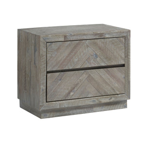 Benzara 2 Drawer Wooden Nightstand with Herringbone Pattern, Weathered Brown BM206669 Brown Solid Wood BM206669