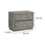 Benzara 2 Drawer Wooden Nightstand with Herringbone Pattern, Weathered Brown BM206669 Brown Solid Wood BM206669