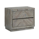 2 Drawer Wooden Nightstand with Herringbone Pattern, Weathered Brown