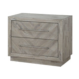 Wooden Nightstand with Herringbone Pattern and 2 Drawers, Weathered Brown