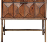 Benzara 2 Drawer Nightstand with Honeycomb Design and Metal Legs, Brown BM206680 Brown Wood, Metal BM206680