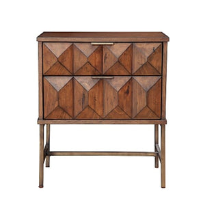 Benzara 2 Drawer Nightstand with Honeycomb Design and Metal Legs, Brown BM206680 Brown Wood, Metal BM206680