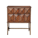 Benzara 2 Drawer Nightstand with Honeycomb Design and Metal Legs, Brown BM206680 Brown Wood, Metal BM206680